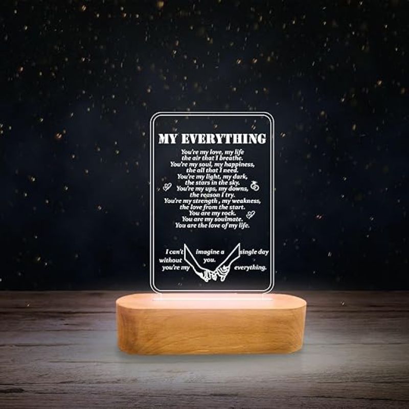 My Everything Quote Engraved Night Lamp with Cool White Light Best Gift for Birthday Anniversary